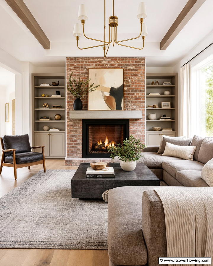 Classic Brick with Modern Touch - 21 Rustic Brick Fireplace Ideas for Warm Living Rooms