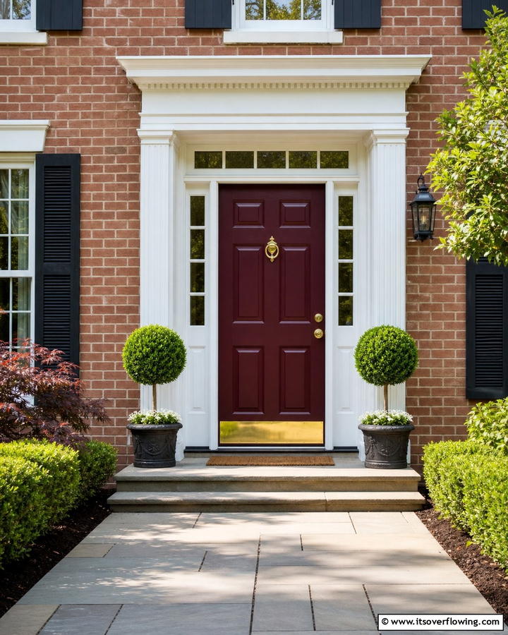 Classic Burgundy with Brass Accents - 20 Elegant Burgundy Front Door Ideas for Your Home