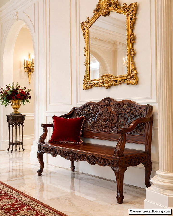 Classic Carved Wood Bench - 30 Functional Entryway Bench Solutions for Organized Homes
