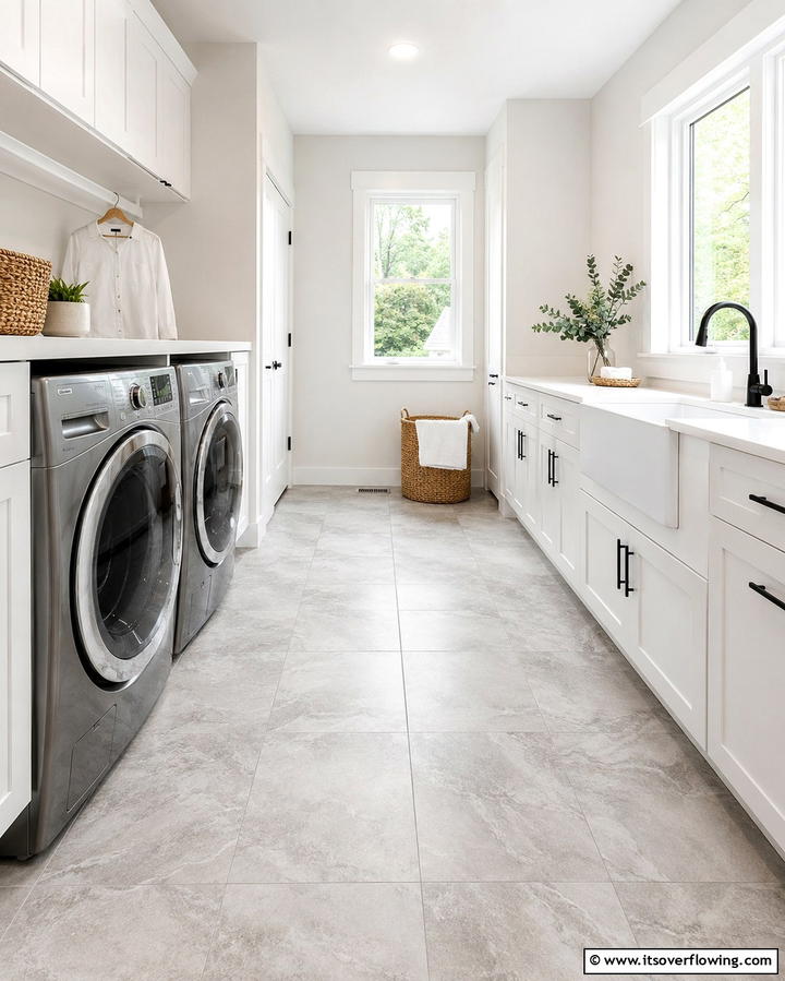 Classic Ceramic Tiles for Durability - 25 Laundry Room Floor Ideas for a Functional Space