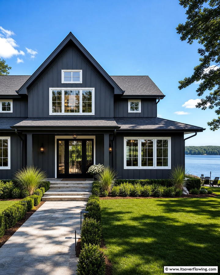 Classic Charcoal Sophistication - 30 Lake House Exterior Color Ideas Inspired by Nature