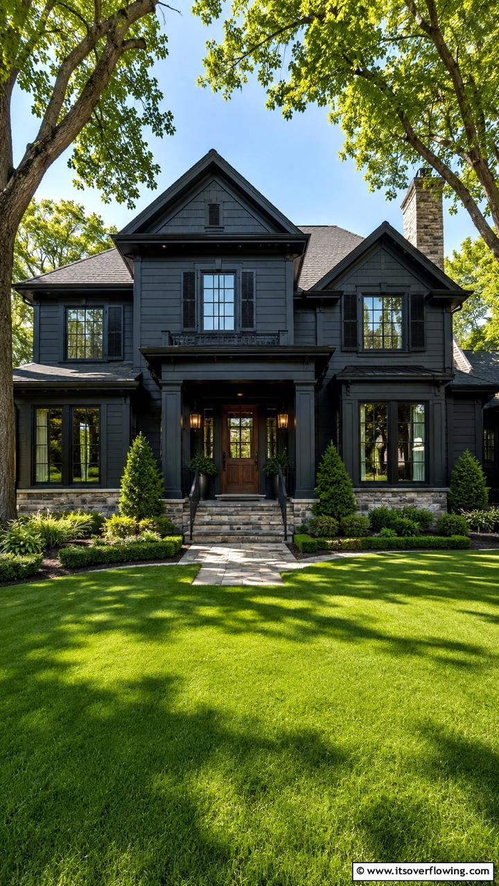 Classic Charcoal Sophistication - 30 Black House Exteriors- Bold Paint Colors for Modern Homes