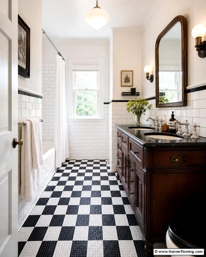 Classic Checkerboard Design - 25 Bathroom Mosaic Floor Tile Ideas for Unique Style