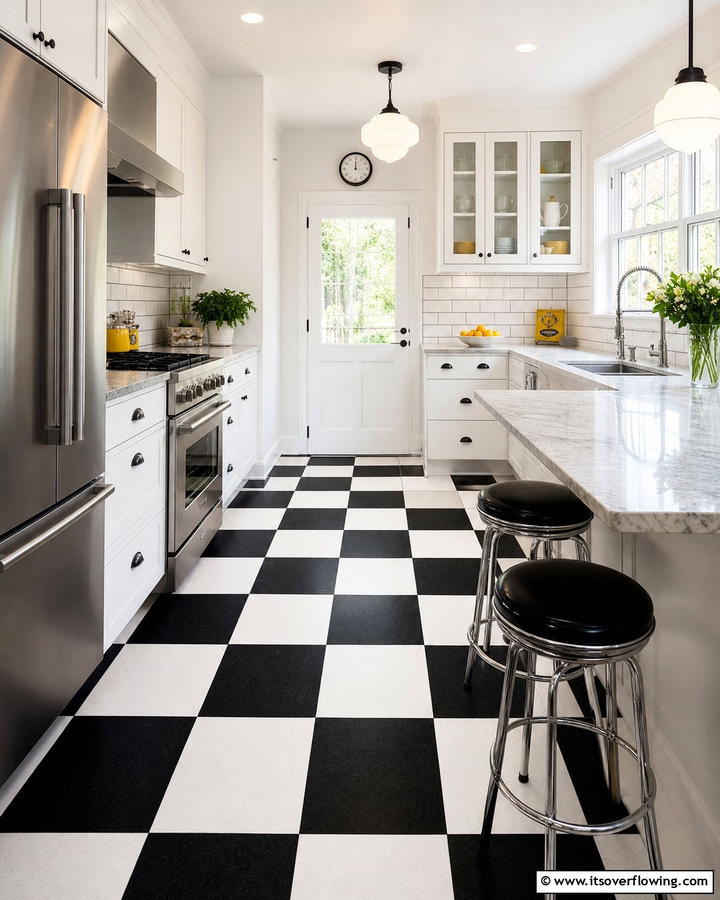 Classic Checkerboard Design - 20 Linoleum Kitchen Flooring Ideas for a Durable and Stylish Look