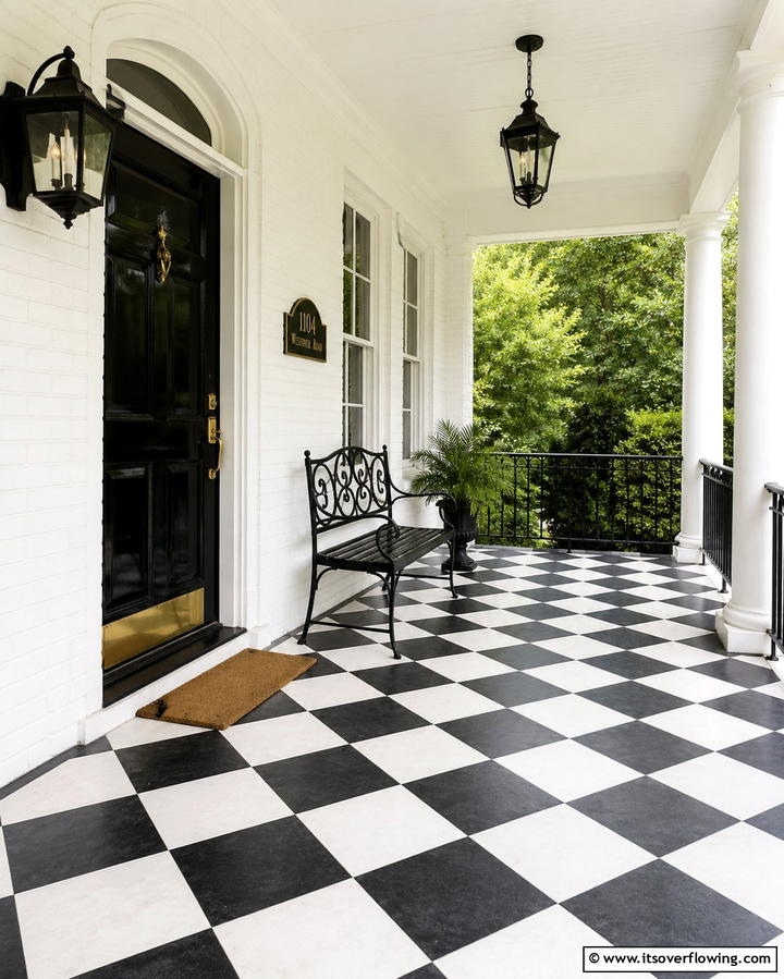 Classic Checkerboard Pattern - 25 Front Porch Tile Ideas for a Welcoming Entrance
