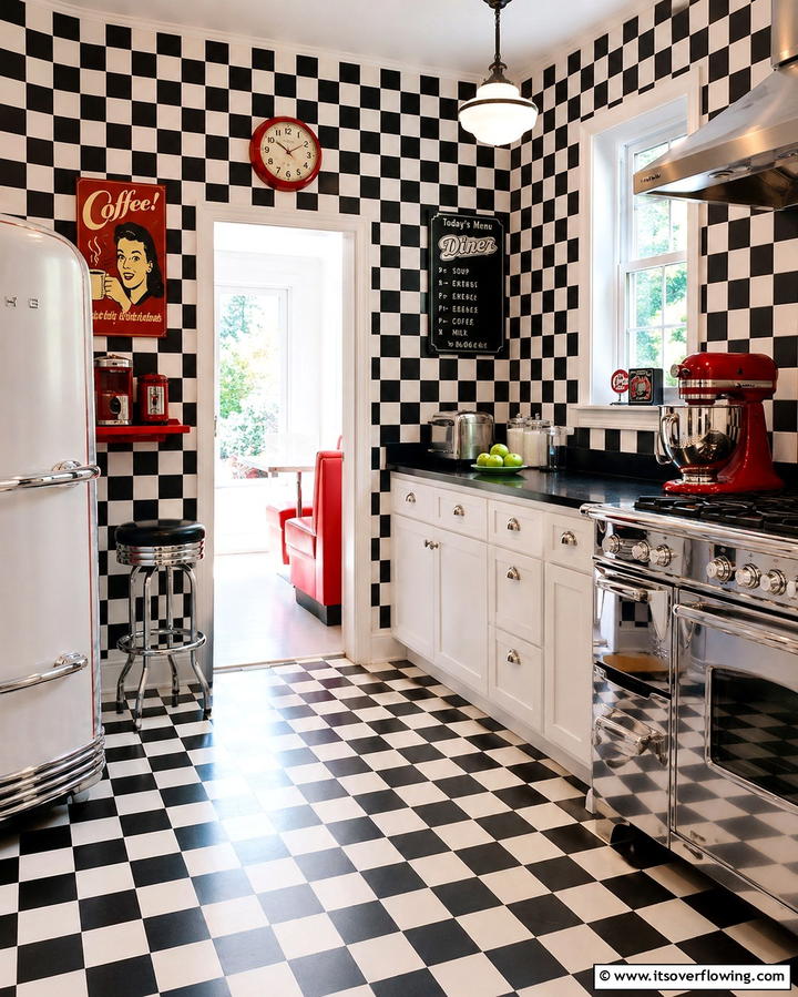 Classic Checkerboard Patterns - 30 Kitchen Wallpaper Ideas- Bold Backsplashes & Accent Walls