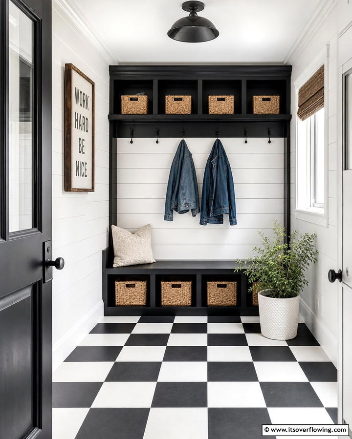 Classic Checkerboard Tiles - 25 Mudroom Tile Floor Ideas- Durable & Stylish Designs