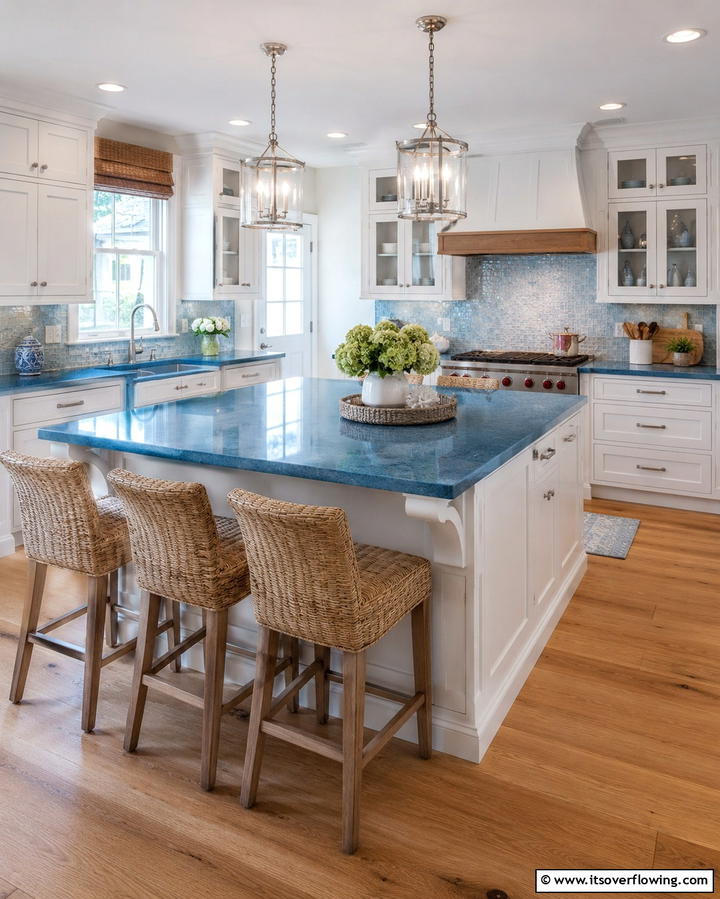 Classic Coastal Charm - 30 Blue Countertop Kitchen Ideas for Bold Statement Spaces