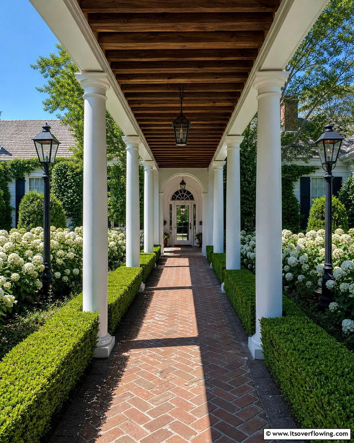 Classic Colonial Walkway Charm - 30 Covered Walkway Ideas for All-Weather Charm