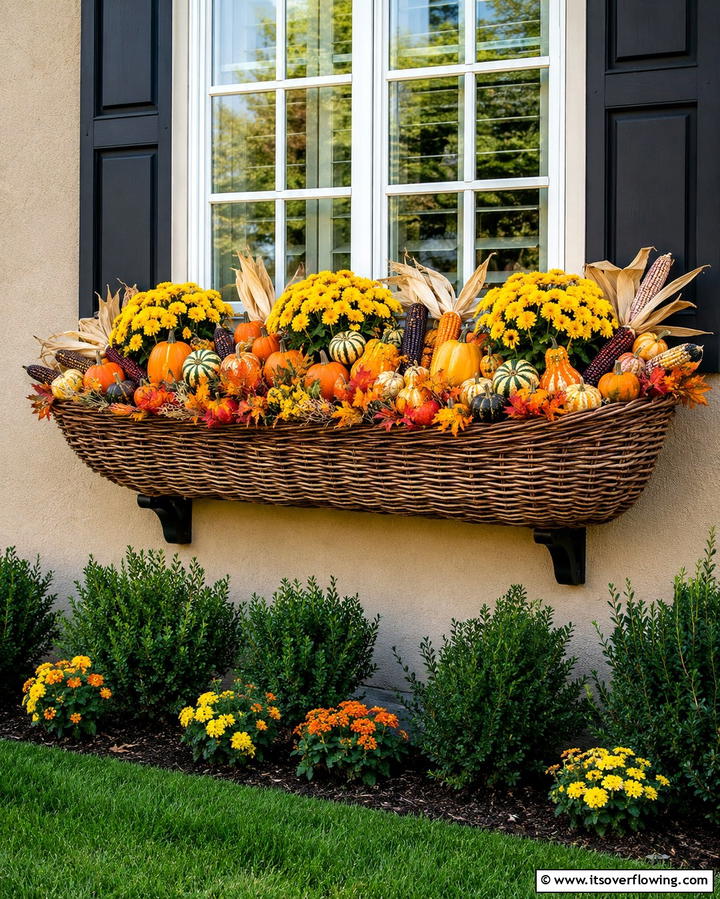 Classic Cornucopia - 30 Fall Window Box Ideas for Autumn-Inspired Floral Displays