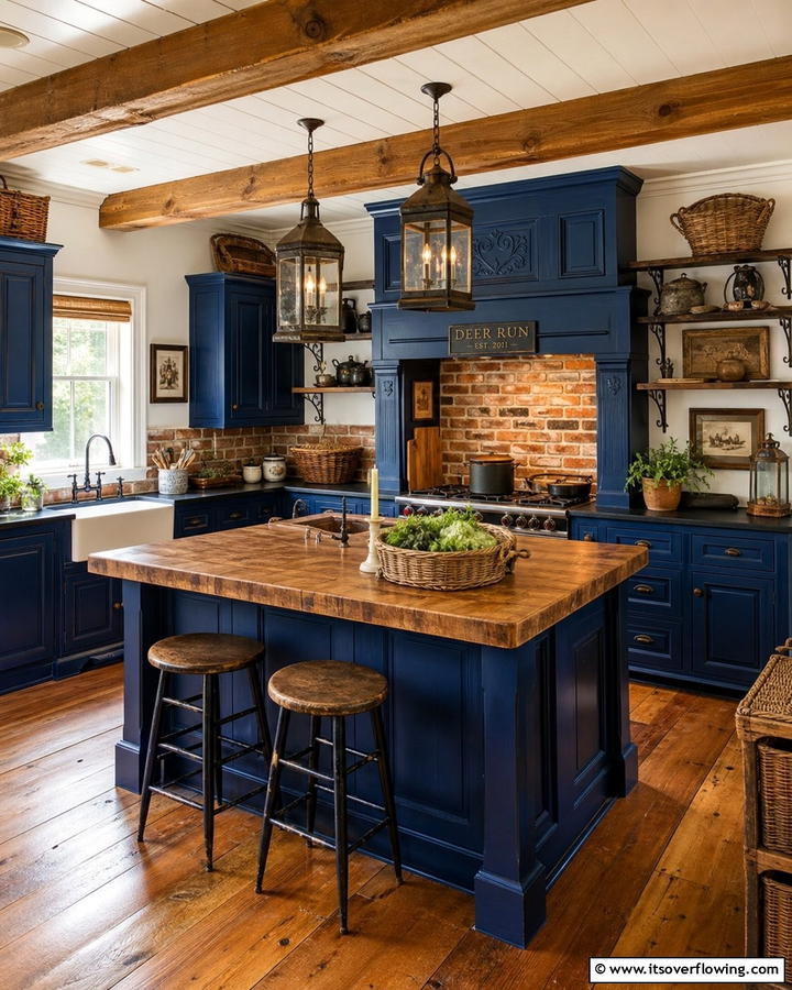 Classic Country Kitchen - 21 Blue Farmhouse Kitchen Cabinet Ideas for Rustic Charm