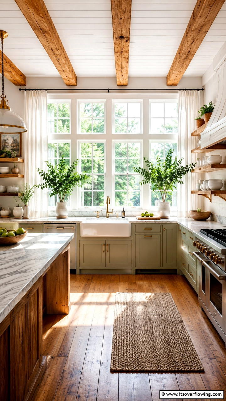 Classic Country Window Frames - 30 Cabin Kitchen Ideas- Rustic and Cozy Cooking Spaces