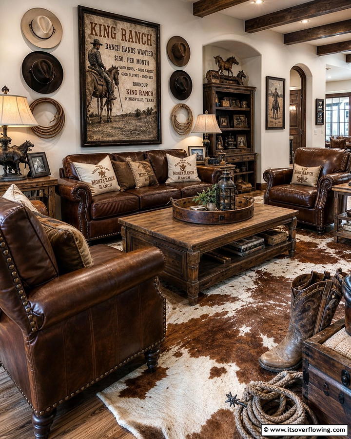 Classic Cowboy Accents - 30 Western Living Room Ideas for Cozy Rustic Ambiance