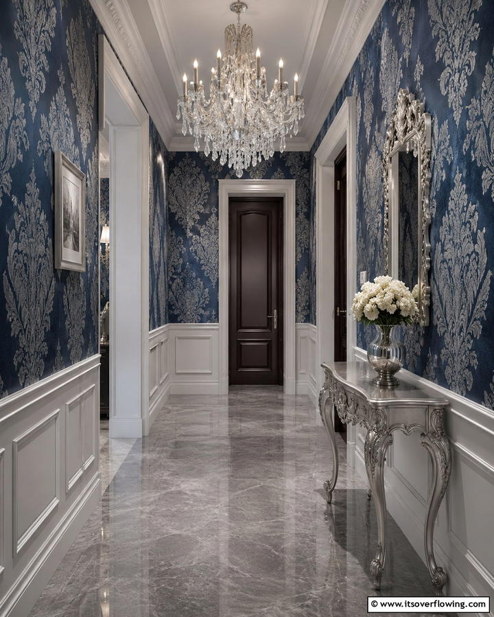 Classic Damask Patterns for a Regal Hallway - 30 Hallway Wallpaper Ideas for a Striking Entryway