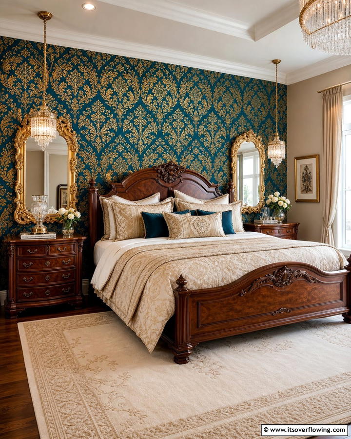 Classic Damask Sophistication - 21 Stunning Bedroom Wallpaper Ideas to Elevate Your Sanctuary