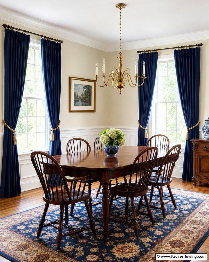 Classic Drapery with Tiebacks - 25 Colonial Dining Room Ideas for Timeless Style