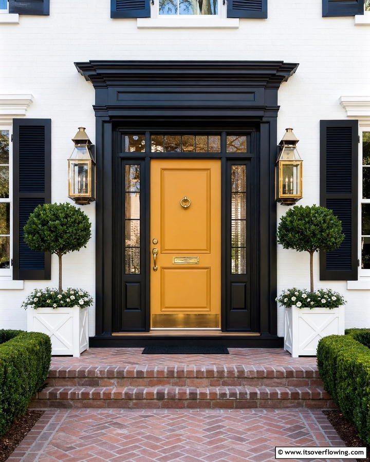 Classic Elegance with Black and White - 20 Mustard Yellow Front Door Ideas for a Bold Entrance