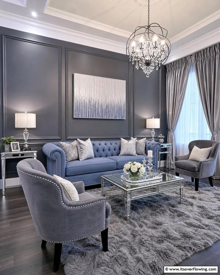 Classic Elegance with Blue and Gray - 25 Blue Couch Living Room Ideas for a Stylish Space