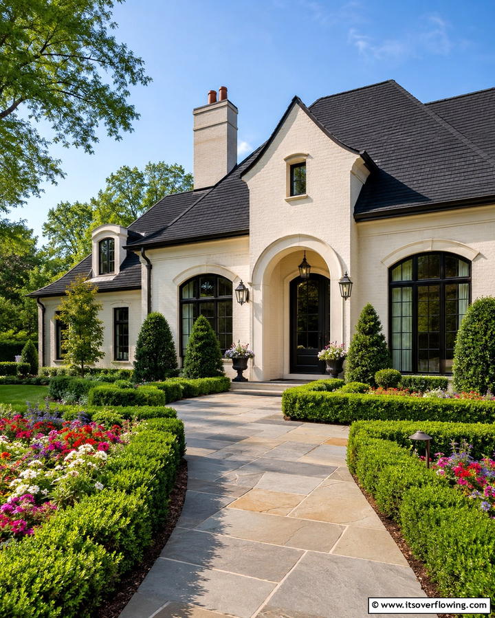 Classic Elegance with Cream Colored Walls - 30 Black Roof Exterior Home Design Ideas for Bold Contrast
