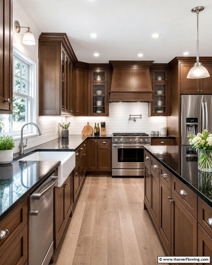 Classic Elegance with Shaker Cabinets - 20 Kitchen Ideas with Brown Cabinets and Black Countertops