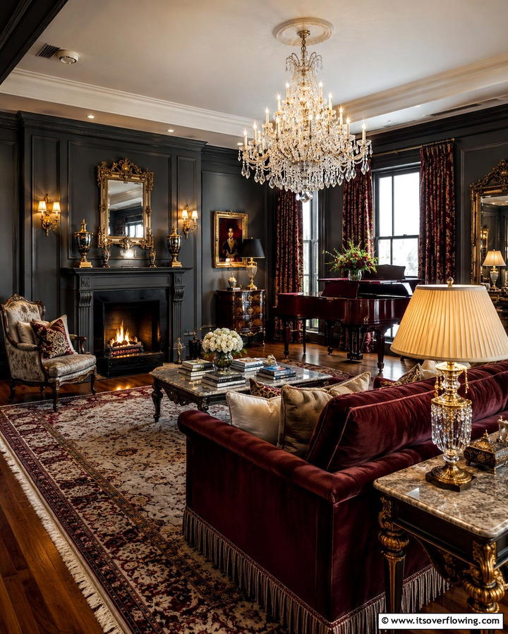 Classic Elegance with a Twist - 30 Striking Contrasting Living Rooms Featuring Dark Grey Walls