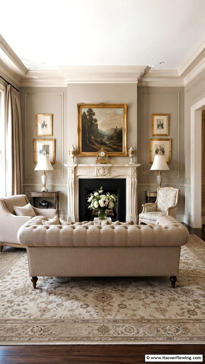 Classic Elements in Greige Living Room - 30 Greige Living Room Ideas for Neutral & Warm Modern Spaces