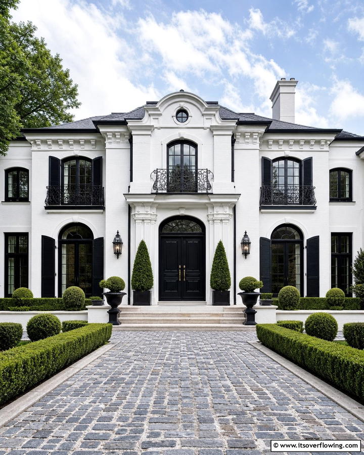 Classic European Influence - 21 Striking Black & White House Exterior Design Concepts
