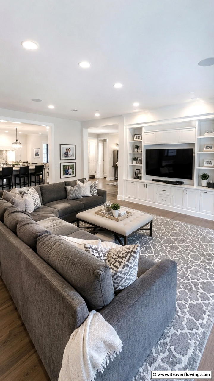 Classic Family Room Comfort - 30 Grey and White House Interior Ideas- Minimalist Elegance