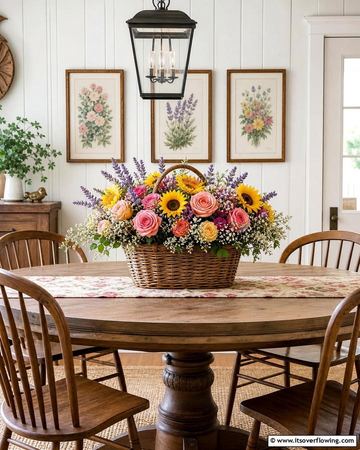 Classic Floral Basket - 21 Dining Table Centerpiece Ideas for Every Season