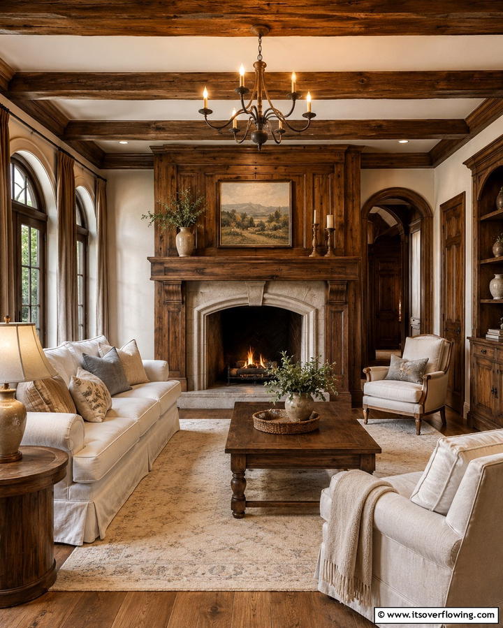 Classic French Country Wood - 30 French Country Fireplace Ideas- Rustic Charm