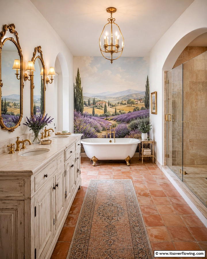 Classic French Country - 30 Bathroom Mural Ideas for Bold and Artistic Wall Designs
