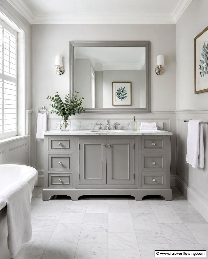 Classic Grey with Marble Countertop - 25 Grey Bathroom Vanity Design Ideas for Modern Homes