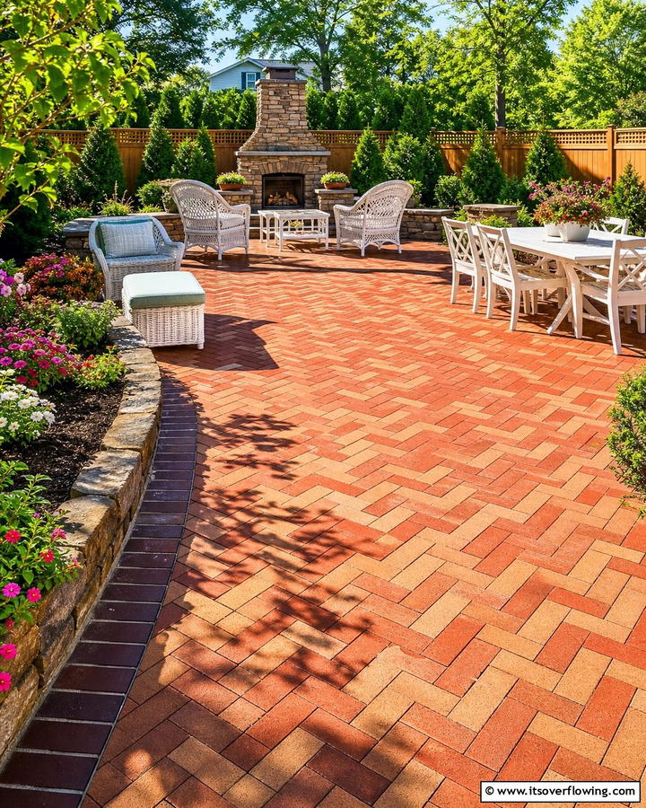 Classic Herringbone Pattern - 25 Creative Brick Patio Ideas for Your Backyard