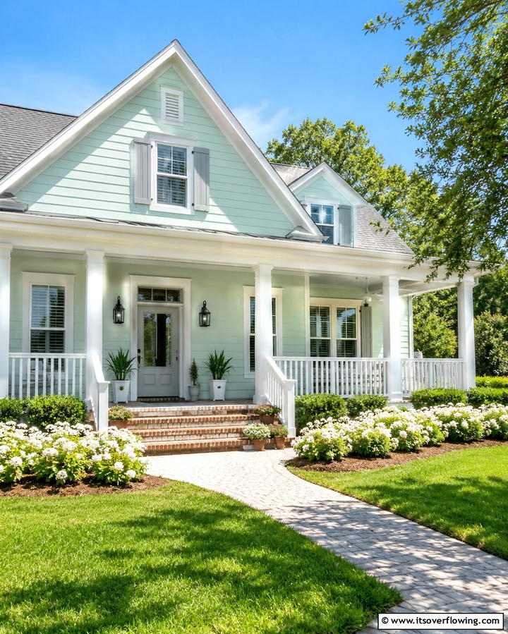 Classic Hunter Green with White Trim - 25 Farmhouse Green Exterior Home Ideas for a Fresh Look