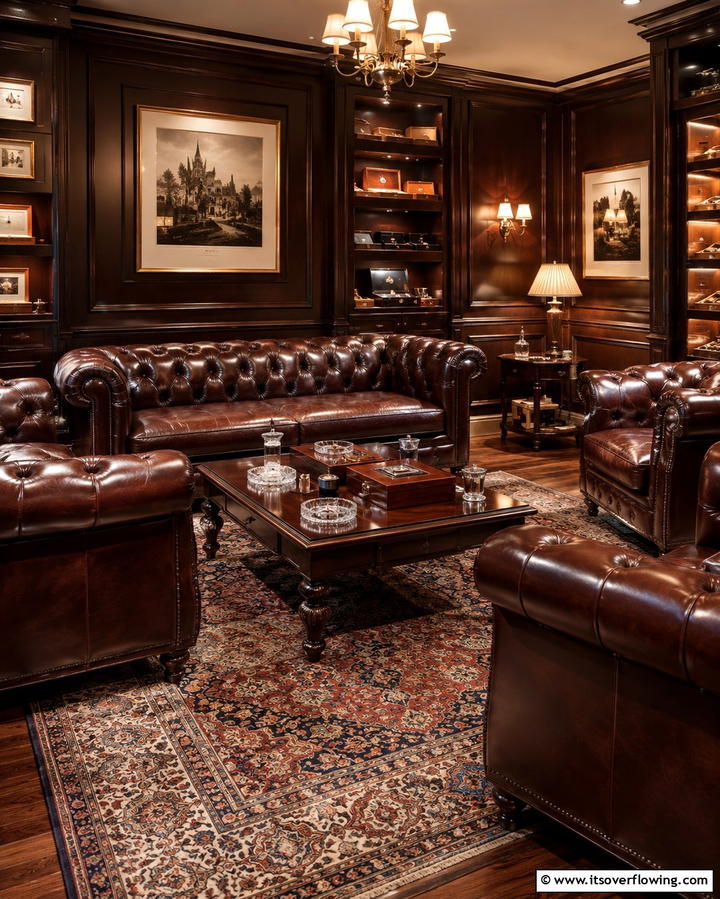 Classic Leather Seating - 30 Sophisticated Cigar Room Designs for Luxurious Relaxation