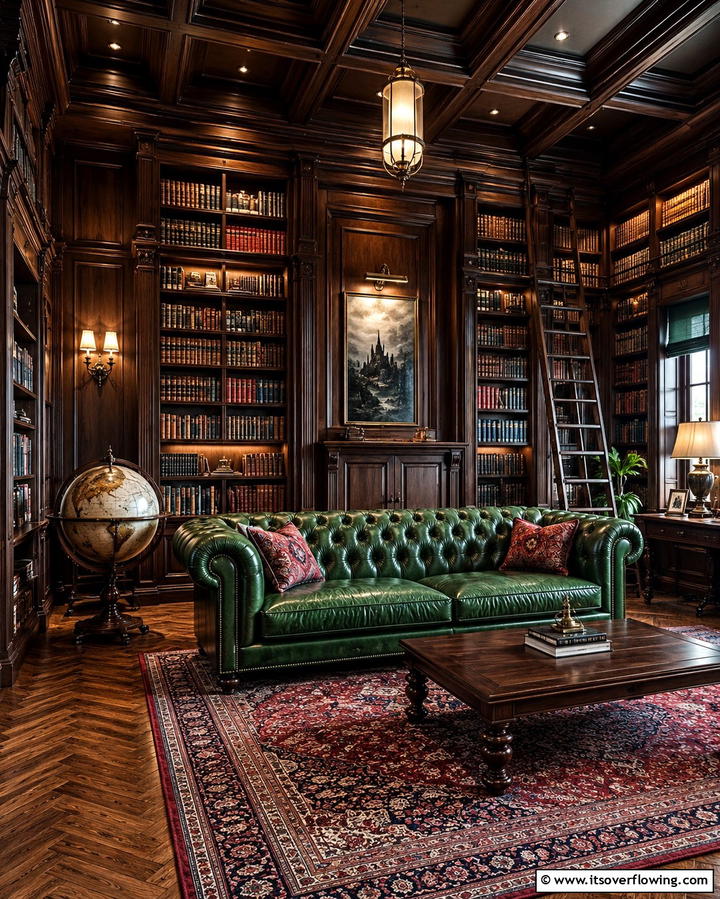 Classic Library Lounge - 30 Preppy Room Ideas for a Classic and Polished Home Look