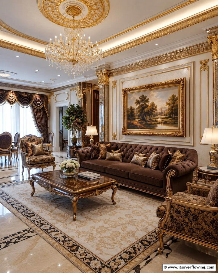 Classic Luxury with Rich Fabrics - 30 Warm Dark Brown Couch Styling Ideas for Cozy Living Rooms