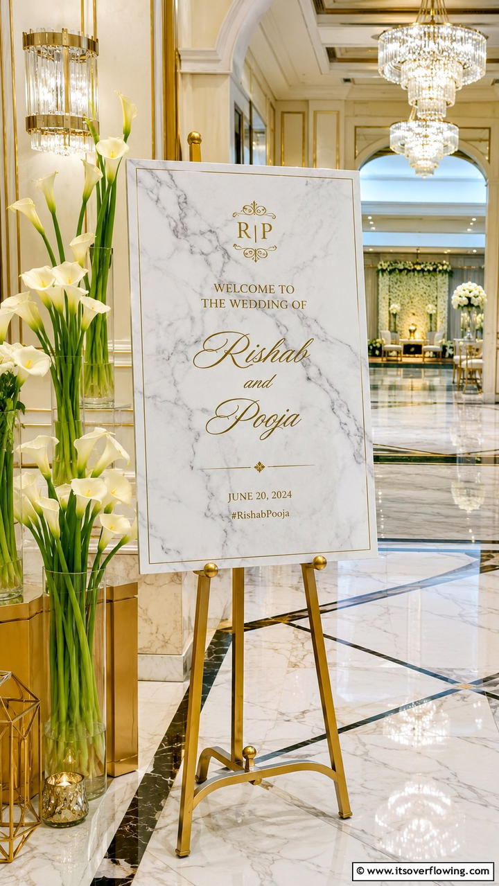 Classic Marble Finish - 21 Wedding Welcome Sign Ideas to Greet Guests in Style