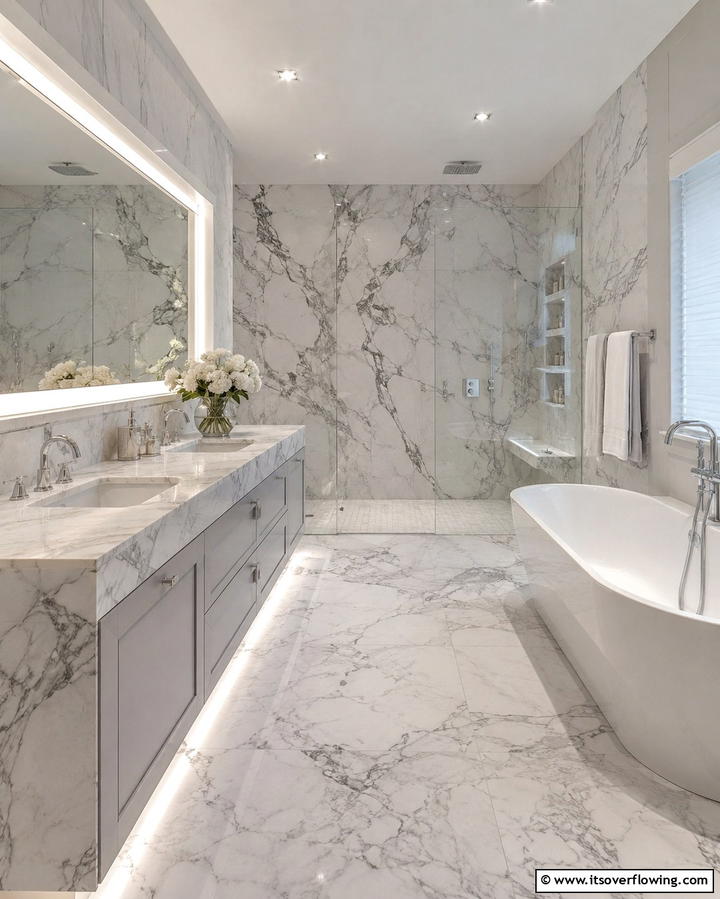 Classic Marble Finishes - 30 Romantic Bathroom Ideas for a Luxurious Spa Retreat