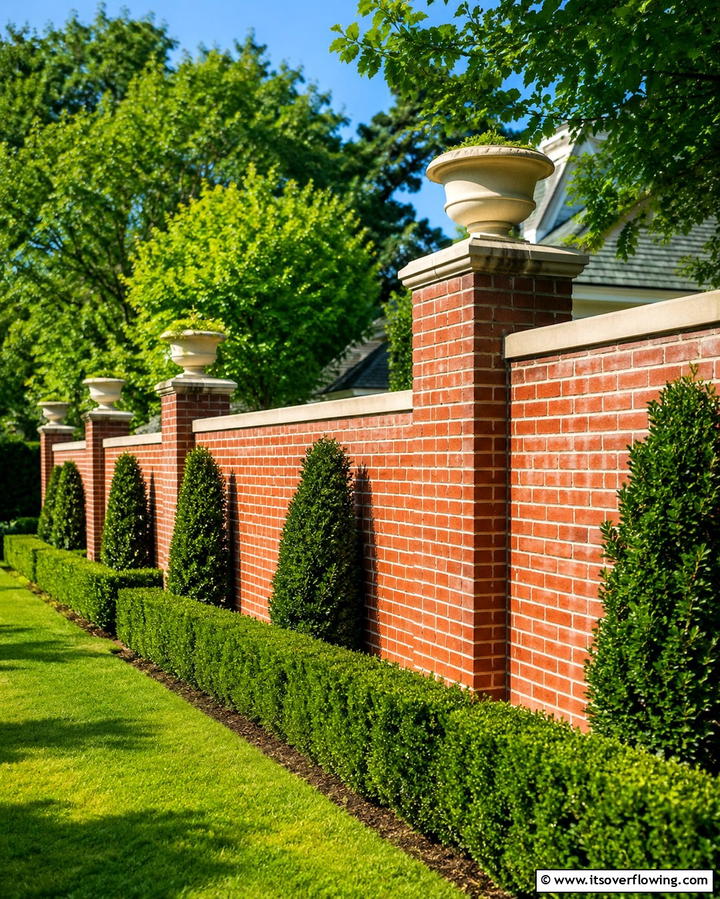 Classic Masonry Barrier - 30 Classic Brick Fence Ideas for Timeless Outdoor Security & Charm