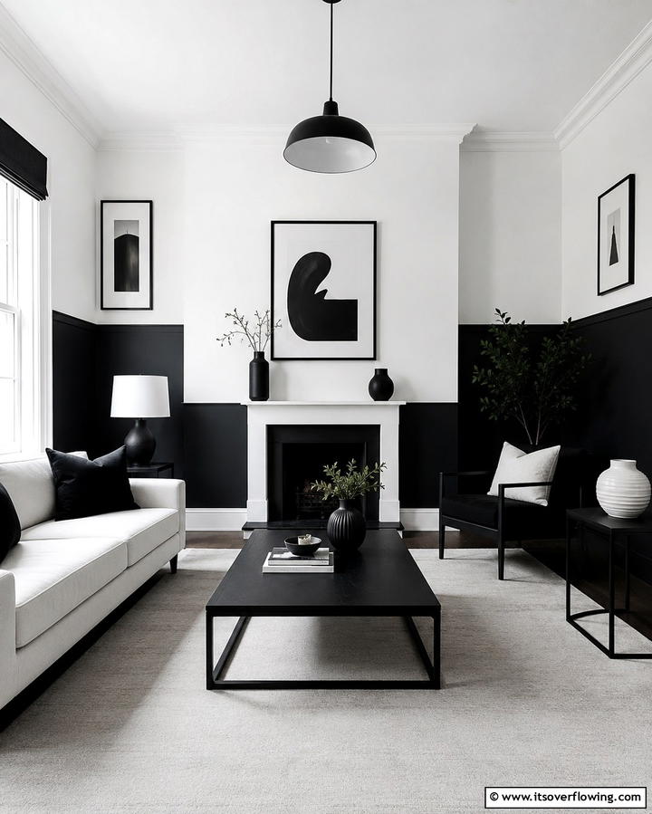 Classic Monochrome Contrast - 30 Two-Tone Wall Paint Ideas to Elevate Your Interior Design