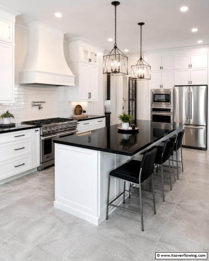 Classic Monochrome Elegance - 25 Kitchen With White Cabinets and Black Countertops Ideas
