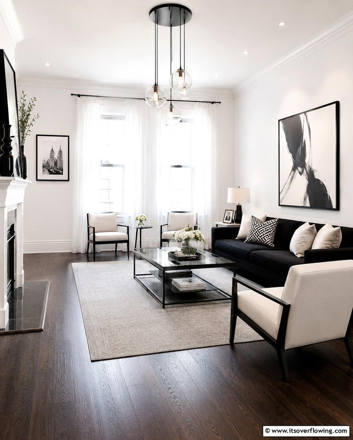 Classic Monochrome Style - 25 Dark Brown Floor Living Room Ideas for Warmth