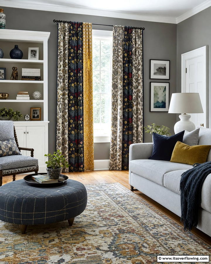 Classic Multi Patterned Mix - 30 Curtain Color Ideas Perfectly Paired With Gray Walls