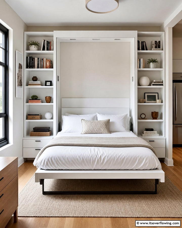 Classic Murphy Bed with Built In Bookshelves - 21 Murphy Bed Ideas for Space-Saving Bedroom Solutions