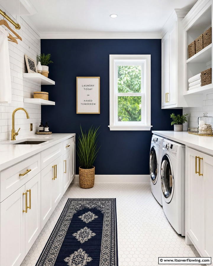 Classic Navy Contrast - 30 Laundry Room Paint Ideas to Brighten Chore Time