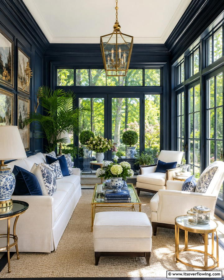 Classic Navy Sophistication - 20 Sunroom Color Ideas to Brighten Your Space