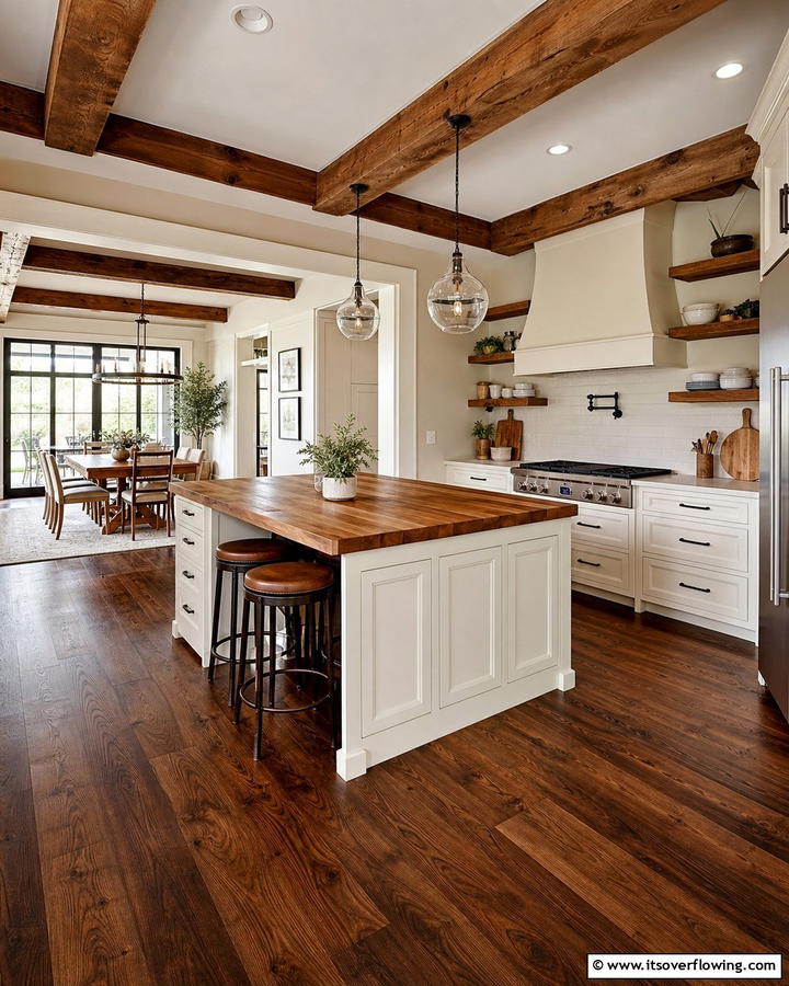 Classic Pairing with Wood Elements - 20 Off-white Kitchen Cabinets Ideas for a Timeless Look