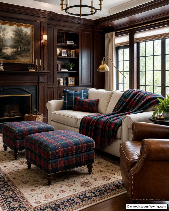 Classic Plaid Patterns - 25 Ralph Lauren Living Room Ideas for Classic Elegance