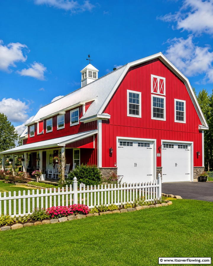 Classic Red Barn Aesthetic - 30 Pole Barn & Barndominium Exterior Designs for Rustic Charm